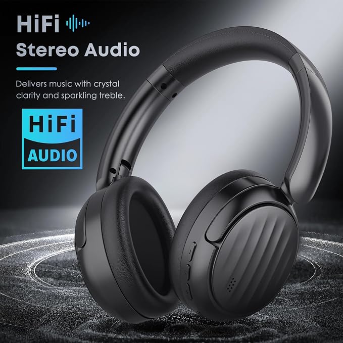 Bluetooth Headphones, Hybrid Active Noise Cancelling Over Ear Headphones | 35H Playtime, HiFi Stereo Foldable Headphones with Foam Ear Cups for Sports, Office, Travel