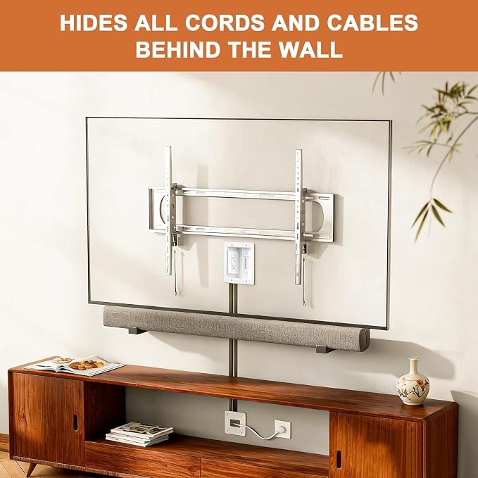 in Wall Cable Management Kit with Recessed Tv Outlet Box-Two-Hole Socket, 9ft Cord,Tv Cable Hider Wall Kit Hider Box Fits All Plugs, Easy, Safe Cable Management