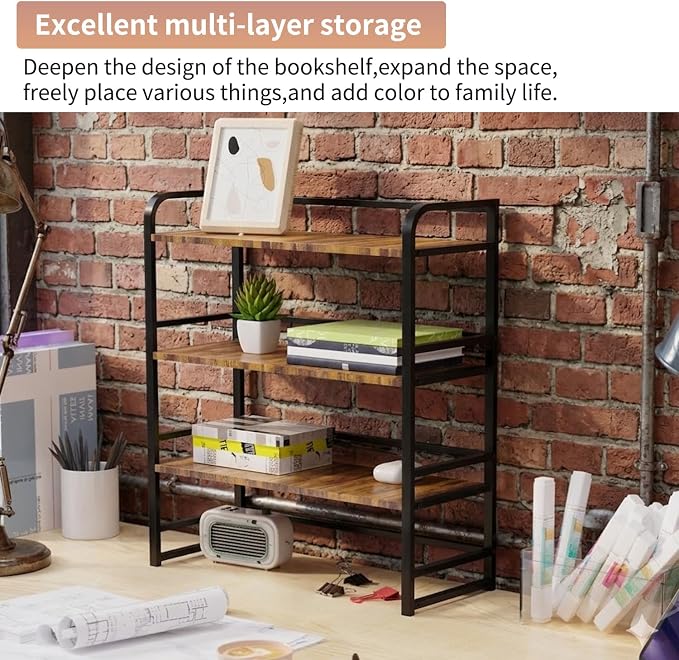 Office Desk Shelf Organizer, Wood Desktop Bookshelf Supplies Storage Rack, Shelf for Top of Desk and Dresser and Cubicle Decor Aesthetic Bookshelf (White Wood, Three Tier, 15.75Lx7.87Wx22.05H)