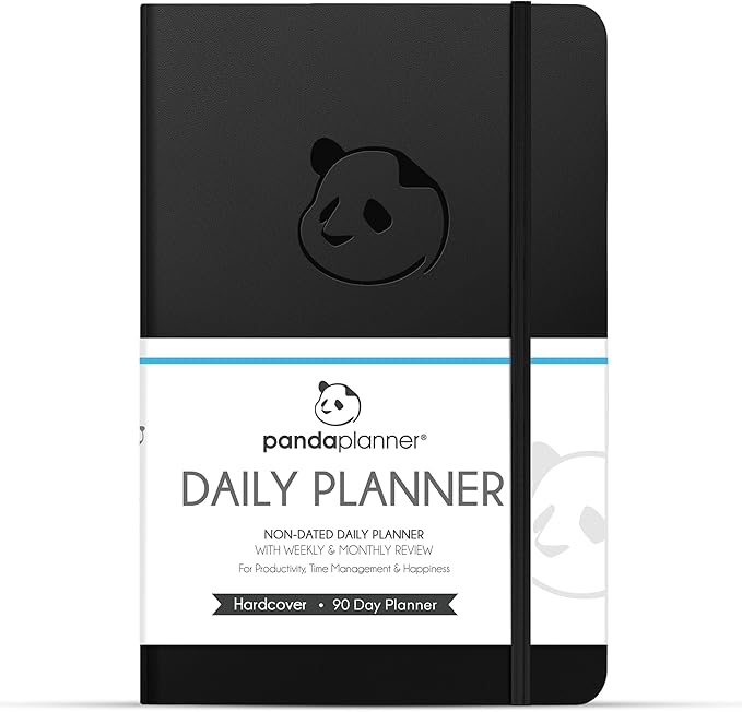 Panda Planner Classic A5 Daily Planner 2026 - Undated Quarterly & Productivity Planner with Hourly Schedule, To Do List, Daily Journal, Goal Planner, Habit Tracker & Gratitude Organizer – Black