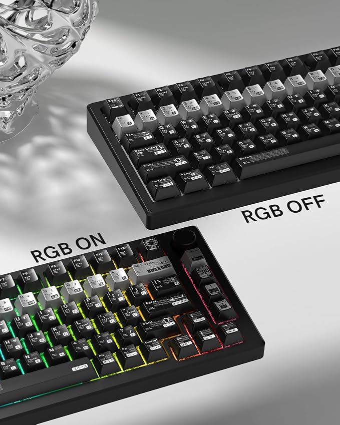 PBT Keycaps with Metal Paint, Janese Style 112-Key Black/Silver Custom Keycap Set dye Sublimation,Cherry Profile Key caps for 61/64/66/68/75/84/87 MX Switches Mechanical Keyboards