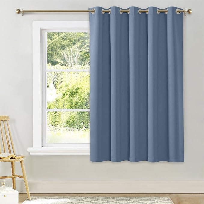 NICETOWN Bedroom Window Blackout Curtain Panel - Thermal Insulated Blackout Drape/Drapery for Loft, Guestroom (Stone Blue, 1 Panel, 70 x 63 inch)