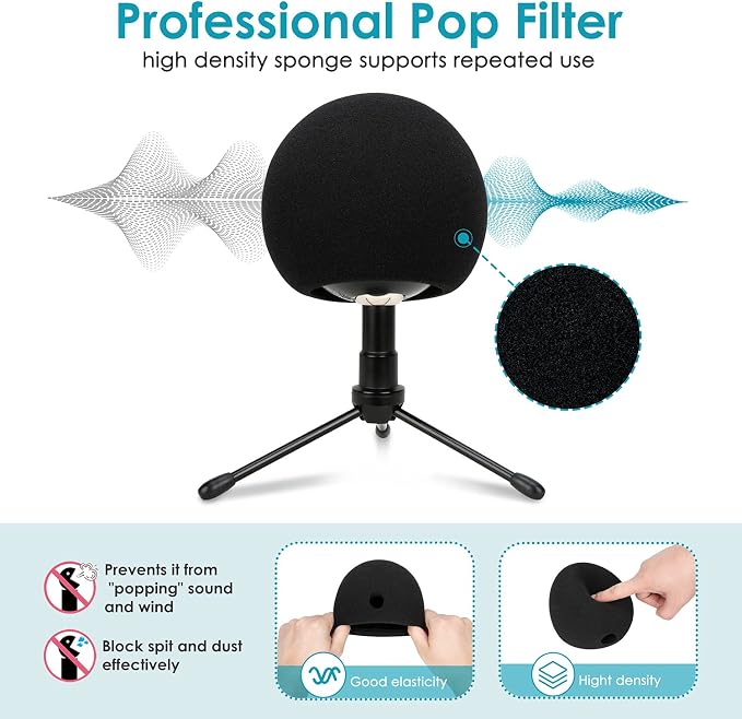 YOUSHARES Microphone Stand with Foam Cover - Mic Boom Arm Stand Pop Filter Compatible with Blue Snowball Microphone