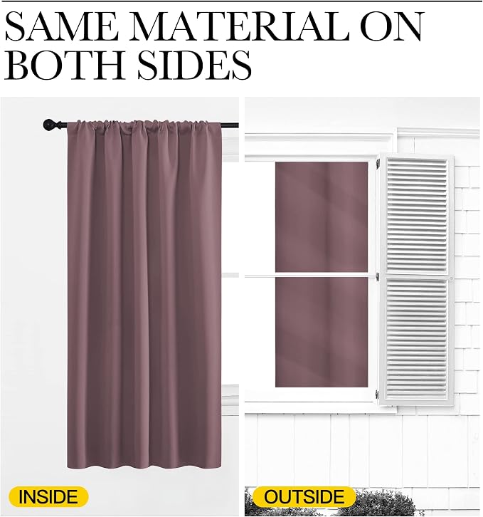 NICETOWN Blackout Curtains for Living Curtains, Window Treatment Thermal Insulated Solid Room Darkening Drape Panels for Girls Room (Dry Rose, Set of 2, 34 inches Width by 72 inches Length)
