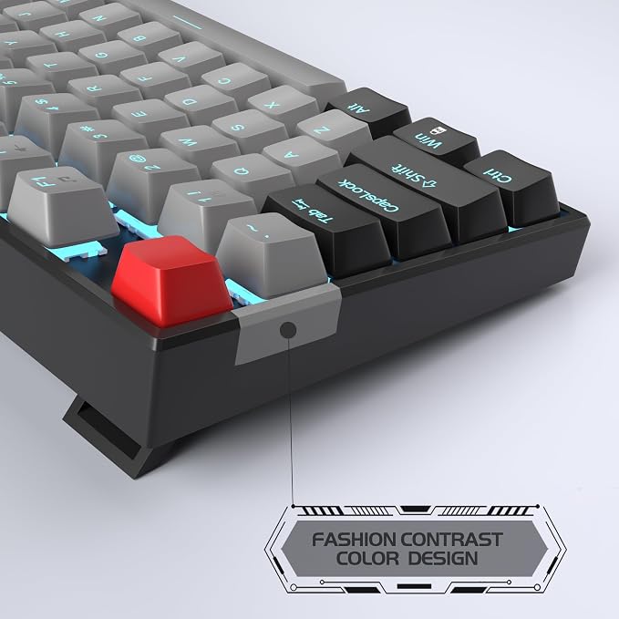 MageGee 75% Mechanical Gaming Keyboard, Blue Switch, LED Backlit, 87 Keys Compact TKL Wired Computer Keyboards for Windows Laptop PC Gamer - Grey/Black