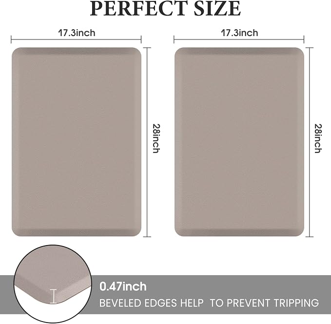 HappyTrends 2 PCS Kitchen Mat Cushioned Anti-Fatigue Floor Mat, Heavy Duty Ergonomic Comfort Foam Standing Mat, Waterproof Non-Slip Kitchen Rugs for Home, Office, Laundry,Khaki