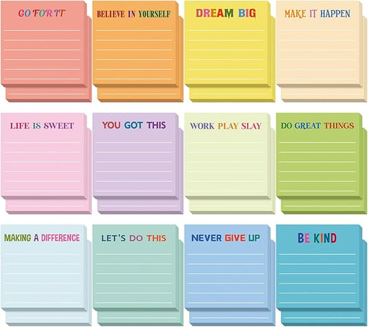 Yinder 24 Pcs Inspirational Sticky Notes Thank You Gift Motivational Sticky Note Pad Employee Appreciation Gift Bulk for Staff Coworker Teacher Nurse Office Groups 3 x 3'' (Motivational,Light Color)