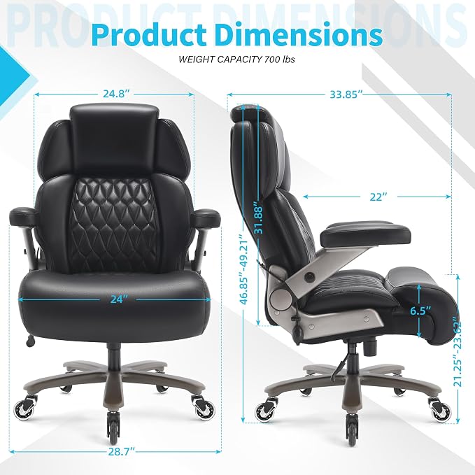 Big and Tall Office Chair 700lbs, Ergonomic High Back Computer Desk Chair | Adjustable Headrest&Lumbar Support, 3D Flip Arms, Large Wheels, Heavy Duty Metal Base, Thick Padded Wide Seat Executive Chair