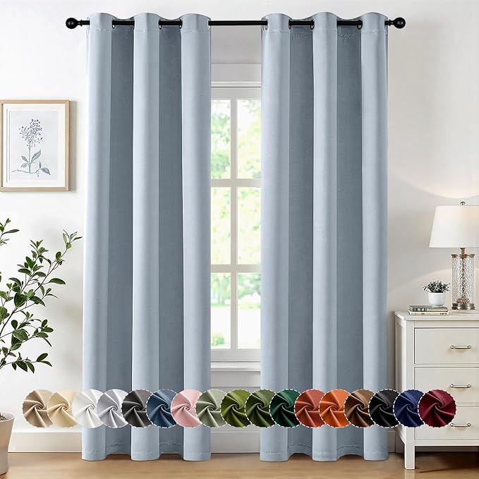 MIULEE Blackout Curtains for Bedroom Living Room 2 Panels, Thermal Insulated Room Darkening Drapes Grommet Noise Reducing Light Blocking Window Treatments 72 Inches Long 40x72 Inch Light Blue