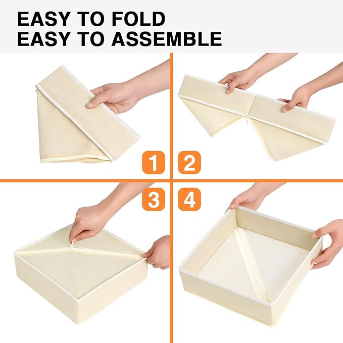 DIMJ Drawer Organizer Clothes 15 Pack - Foldable Baby Organizers and Storage & Closet Organizers for Bedroom, Closet - Nursery Organization Dresser Dividers for underwear, Sock,Bra, Belt, Tie, Beige
