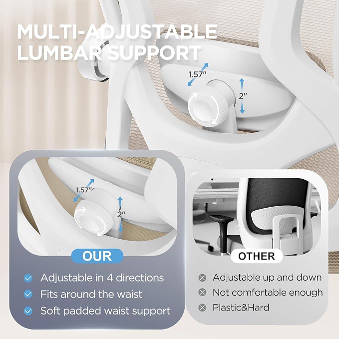 Ergonomic Office Chair with Footrest,Ultra Thick Desk Chair,Cream | 150°Reclining,Mesh High Back,Adjustable 2D Lumbar Support and Headrest,4.8" Spring Cushion,Premium Computer Chair for Adults
