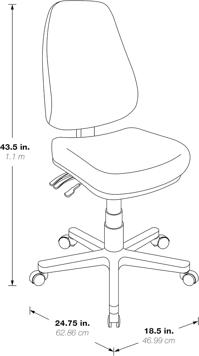 Office Star Ergonomic Dual Function Office Task Chair with Adjustable Padded Back and Built-in Lumbar Support, Armless, Dillon Stratus Fabric