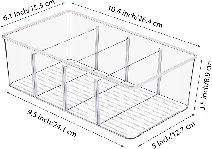 Vtopmart 10 Pack Food Storage Organizer Bins, Clear Plastic, 4 Compartments | For Pantry, Kitchen, Fridge and Cabinet Organization, Organize Food Packets, Snacks, Pouches and Spice Packets
