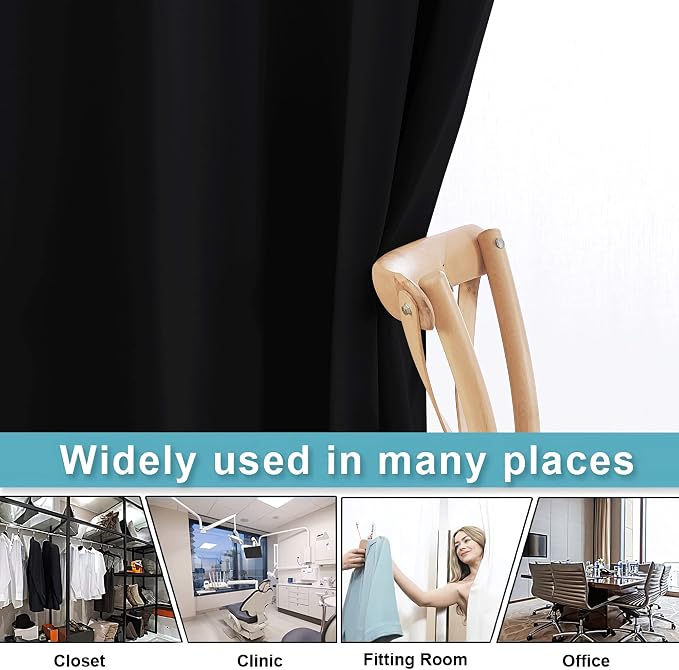 RYB HOME Extra Wide Curtain - Blackout Room Divider Curtains Portable Energy Saving Privacy Divider Shades for Patio Door Hallway Office Apartment Home Theater Doorway,1 Pc, Black, W 20ft x L 9ft