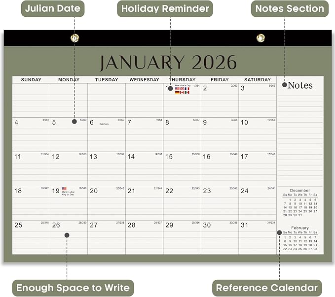 2026 Desk Calendar, 18-Month Calendar Runs from January 2026 to June 2027, 17" x 12" Desktop or Wall Calendar, Perfect Monthly Calendar Planner for Home, Office, or School - Boho Colors