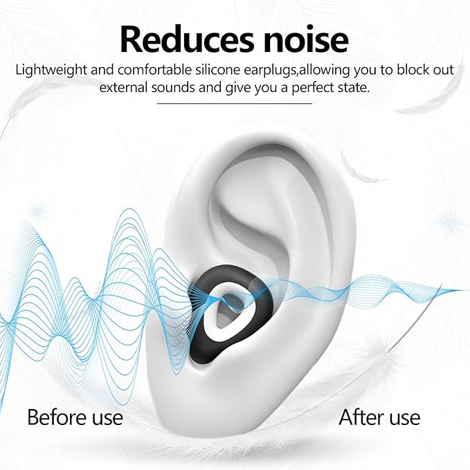 Ear Plugs for Sleeping Noise Cancelling - Black Reusable Earplugs for 24dB Noise Reduction Snoring Concerts Sleep Deep Focus Work Travel Study, Silicone Flexible Hearing Protection Ear Plugs +3Tips