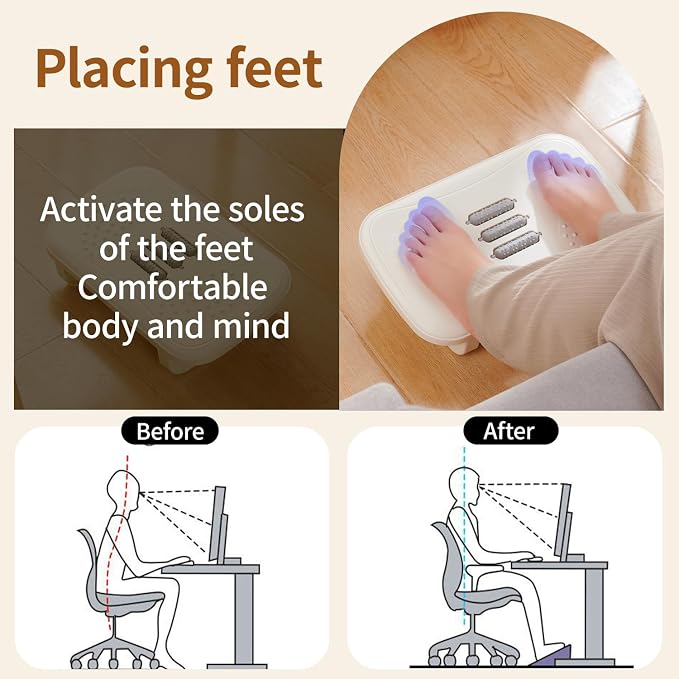 Ergonomic Foot Rest with Massage Rollers - Non-Slip Desk Foot Stool for Office/Home, Fixed-Angle Cushioned Support Improves Posture & Circulation, Under Desk Comfort for Long Sitting Sessions