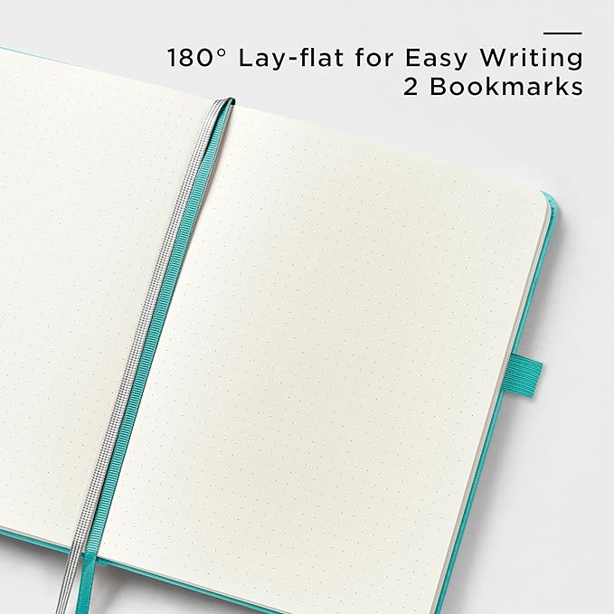 &And Per Se Dotted Journal Notebook, A5 Hardcover Leather Dotted Journal, 160 Pages 100gsm Thick Dot Grid Paper, 3 Sheets of Stickers Included - 5.7'' x 8'' (Turquoise)