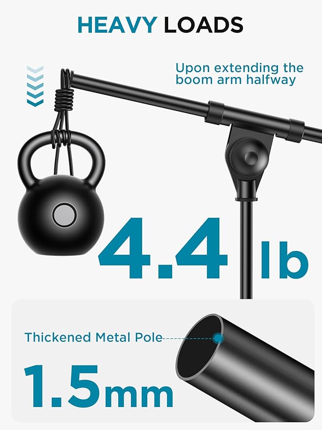 InnoGear Adjustable Desk Microphone Stand, 2 Pack Weighted Base with Soft Grip Twist Clutch, Boom Arm, 3/8"-5/8" Screw Adapter for Blue Yeti and Blue Snowball, Kick Drums, Guitar Amps, Black