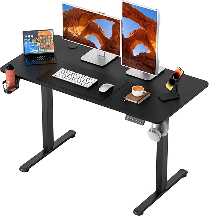 Furmax Electric Standing Desk, 45 x 24 Inches Height Adjustable Sit Stand up Desk, Memory Preset Computer Home Office Desks with Sturdy Metal Frame, Phone Stand Cable Management Hole (Black, 45'')