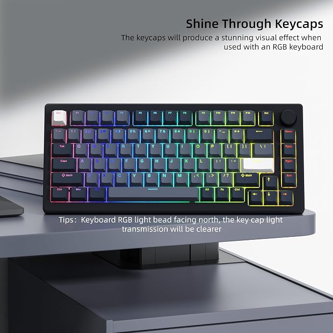 Womier Shine Through Keycaps - PBT Keycaps for Mechanical Keyboard 60% 75% 96% 100% Percent, Cherry Profile Key caps Universal Compatiability for Cherry Gateron MX Switches Keyboard-Gray