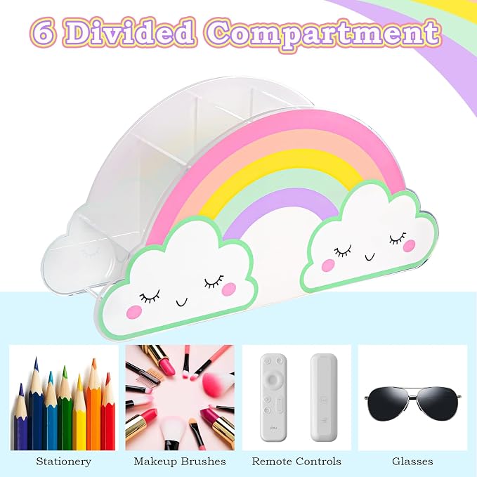 Kids Desk Organizer Pencil Holder Desk Accessories Caddy for Homeschool | Rainbow Acrylic Pen Holder Caddy for Classroom Office Desktop Storage Art Supplies Organizer Back to School Birthday Gifts
