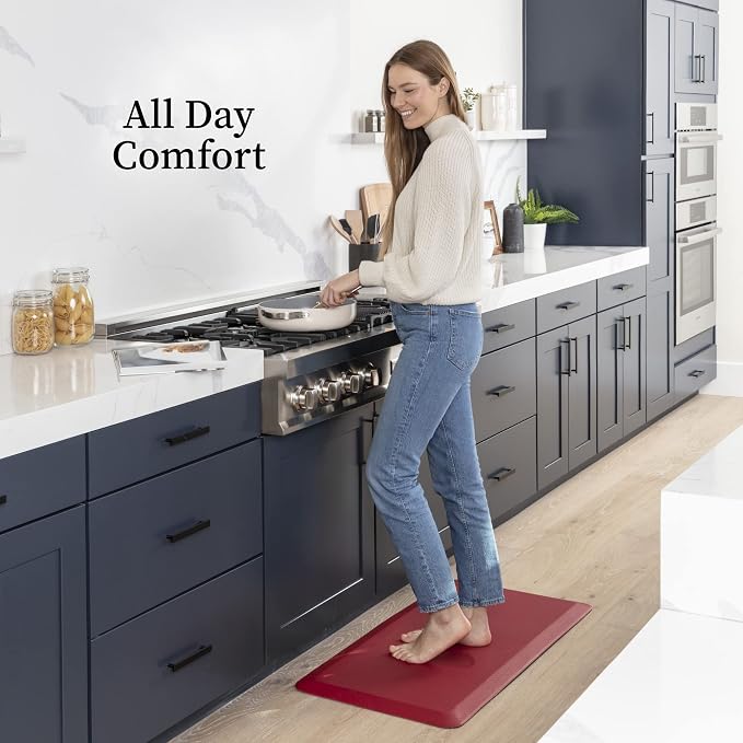Zulay Home Large 20 x 39 Inch Anti Fatigue Floor Mat - 3/4 Inch Thick Cushioned Kitchen Mats for Standing - Comfortable Padded Floor Mats for Standing Work Desk - Memory Foam Kitchen Mat - Red