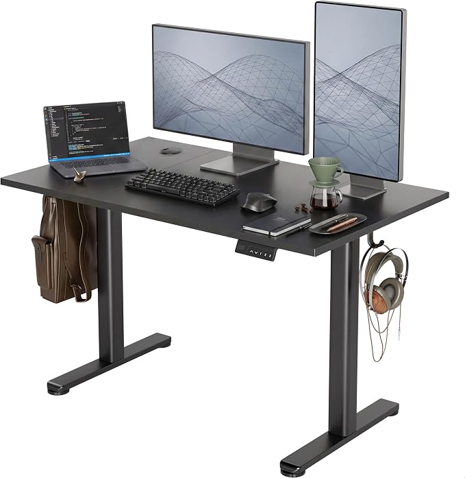Claiks 48 x 24 Inch Black Electric Standing Desk | Adjustable Height, Sit Stand, 3 Memory Presets, Cable Management, Spacious Ergonomic, Home Office & Bedroom
