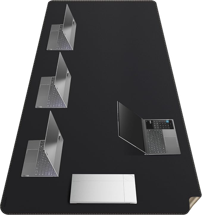 MAIDERN Leather Desk Mat Large XL, 78.7” x 40” Reversible Office Desk Pad Mat, Cork & Leather Large Mouse pad for Desk, Waterproof Computer Desk Mat for Gaming Home Office (Black)