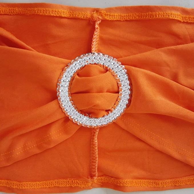 Tvoip 10PCS Chair Cover Stretch Band with Buckle Slider Sashes Bow Wedding Banquet Chair Decoration (Orange)