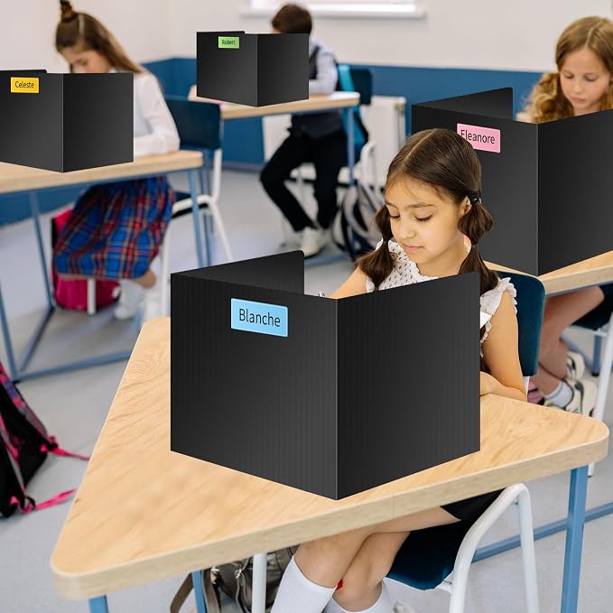 2 Pack Desk Dividers for Students - Durable & Waterproof Plastic Study Carrel Divider, Classroom Folders Teacher Supplies, Easy-to-Clean Plastic Privacy Shield Folder Boards for Student Desks, Black