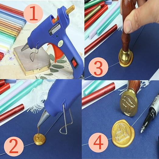 Wax Seal Stamp Kit, Atopbb Premium Wax Seal Kit with Seal Gun,40pcs Gold Wax Sticks, 2pcs Metallic Pen a Frame Stamp for Wax Seal Stamp, Wax Seal Sticks Used for Wedding, Gift Wrapping (40, gold)