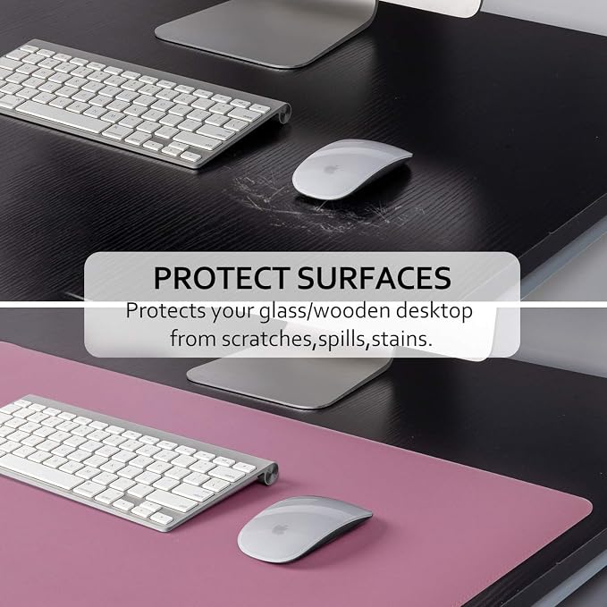 Purple/Pink Dual Sided PU Leather Desk Pad, Upgraded Sewing Laptop Mat, Waterproof Large Mouse Pad, Non-Slip Writing Kids Painting Mat Desk Blotter Protector for Office/Home 31.5"x15.8" (80x40cm)
