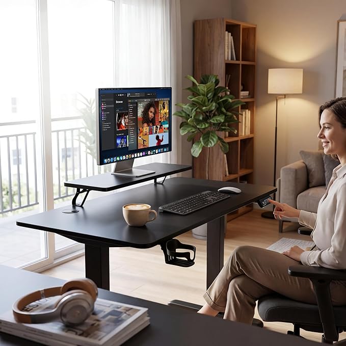 Furmax Electric Standing Desk, 47 x 24 Inches Sit Stand up Desk, Sit Stand Height Adjustable Home Office Desk with Monitor Stand (Black, 47)