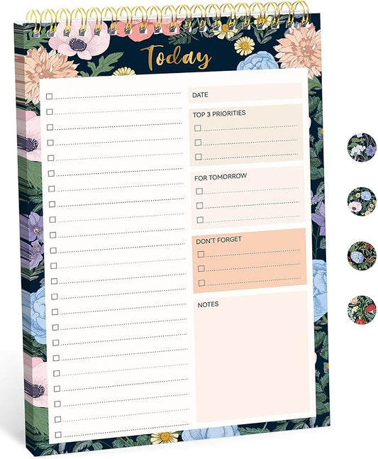 Taja To Do List Notepad - To Do List Notebook for Work with 52 Sheets, 9.8" x 6.5", Undated Daily Planner Perfect for Daily Tasks and Goal Setting, Notepad Suitable for Office, Home & School - Floral Symphony