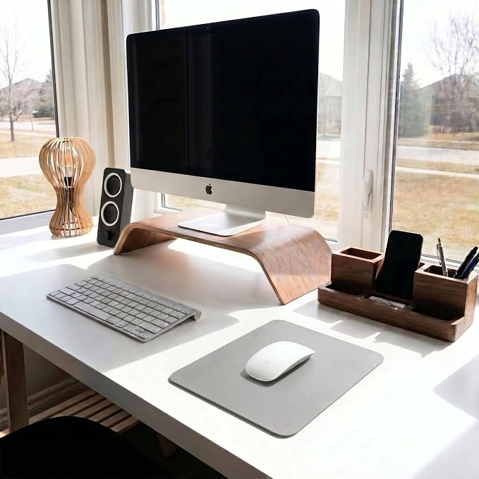 Leather Desk Pad Protector, Waterproof Mouse Pad, PU Desk Mat, Office Desk Cover, Desk Writing Mat for Office/Home/Work/Cubicle (Light Gray) 9x8 in