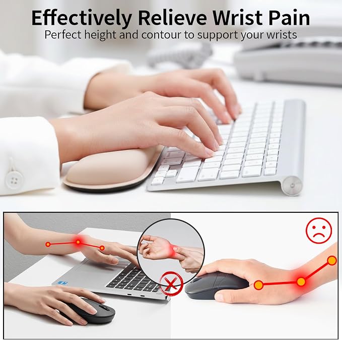 Bloss 2 Wrist Rest Support for Mouse Pad & Keyboard Set, Ergonomic Design Wrist Support Pad for Keyboard, Soft Memory Foam Desk Pads Support Hand and Arm Easy Typing Pain Relief - Beige