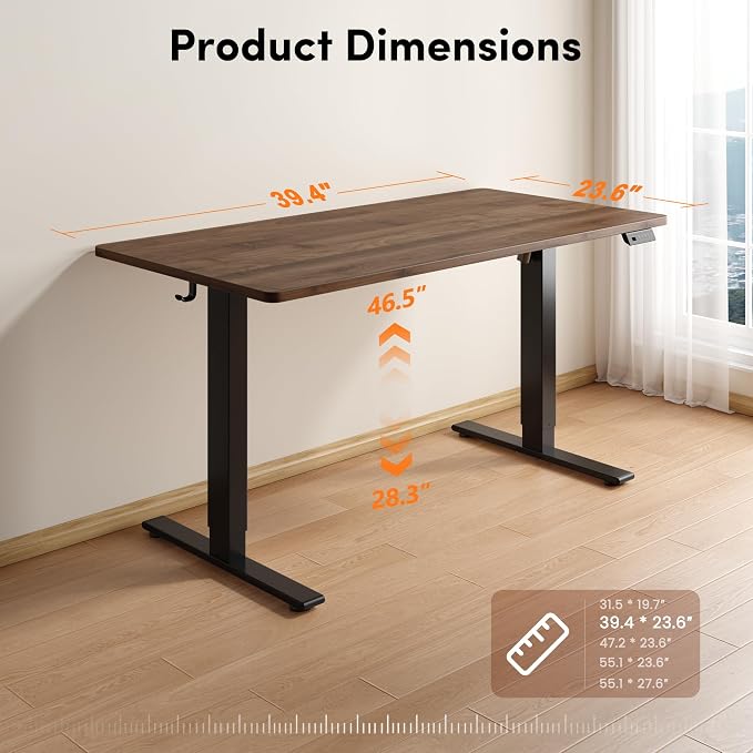 FEZIBO One-Piece Standing Desk, 40"x24" Seamless Tabletop Electric Height Adjustable for Home Office, Study Rooms & Multi-Device Workstations, Black Walnut