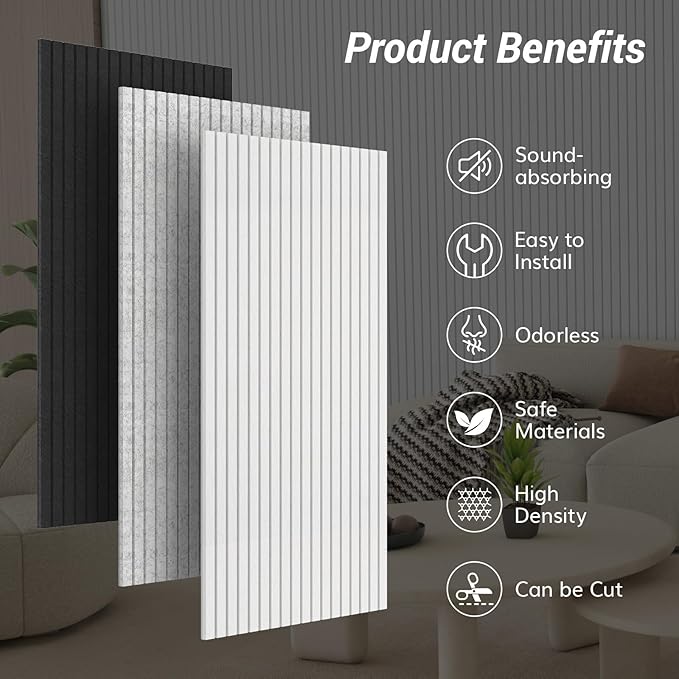 TONOR 4 Pack Large Acoustic Panels,47.2" X 23.6" X 0.35" Acoustical Wall Panel, Self-Adhesive Sound Proof Panels, Decorative Soundproof Wall Panels for Echo Absorption for Home Studio Office, Black