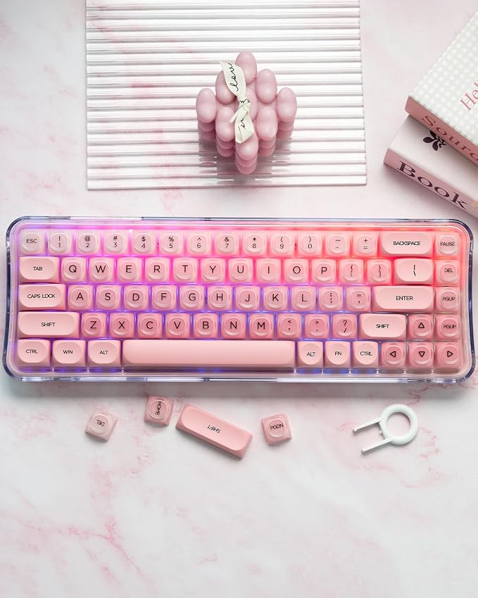 132 Keys PBT Keycaps, Jelly Keycaps Cute Creamy Key caps MOA Profile, MX-Compatible for 61/68/84/87/98/100/104-Key Mechanical Keyboard(Not Included), Pink