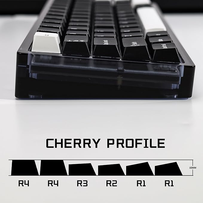 WOB PBT Double Shot Custom Keycap Set,174 Keys Black and White Gaming Key Caps Cherry Profile Keycaps for 61/64/68/84/87/100/104/108 Mechanical Keyboard