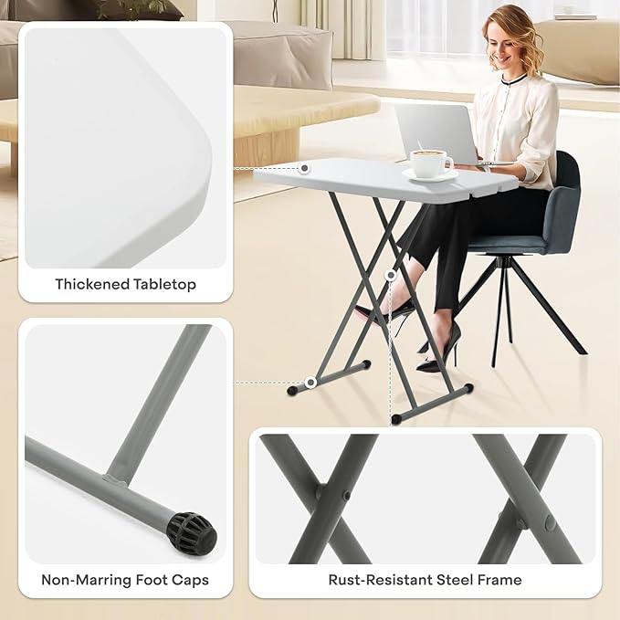 Athena Collection Folding TV Tray Couch Table 29 Inch Wide with 4 Height Adjustable, Portable Small Folding Table Dinner Tray Laptop Table for Living Room Small Space for Eating on Bed Sofa Couch