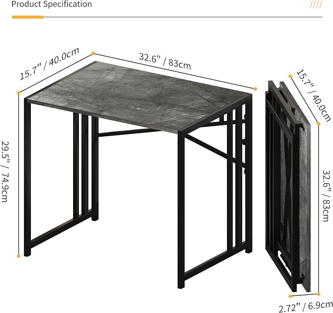 Lutown-Teen Small Folding Computer Desk 32 inch, Writing Gaming Computer Desk for Small Spaces, No Assembly Required Office Desk, Grey