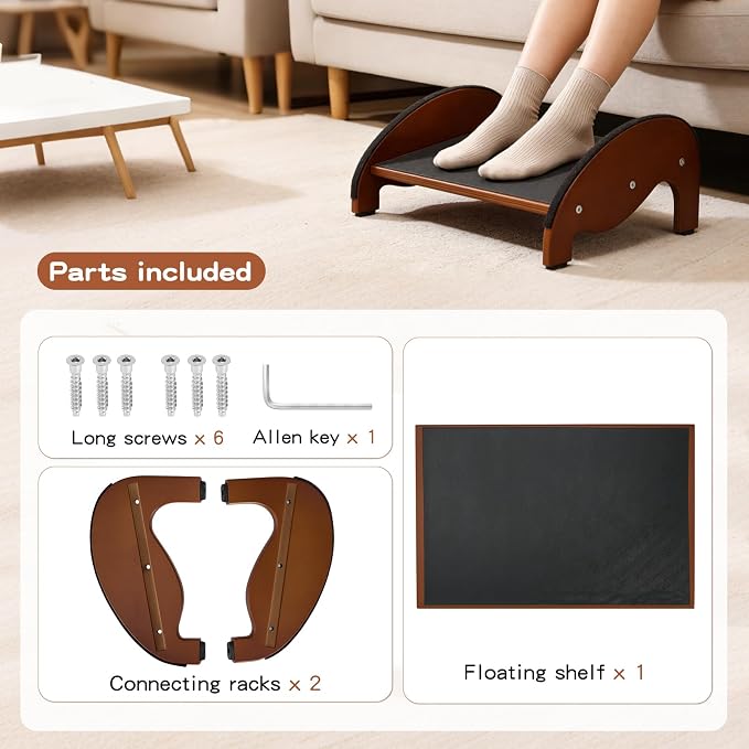 Foot Rest Under Desk, Ergonomic Solid Wooden Under Desk Footrest | Foot Rest for Under Desk with Non-Slip Silicone Top & Rubber Feet, 10° Tilt Foot Stool for Office Home-15.7''×11''×6.3''