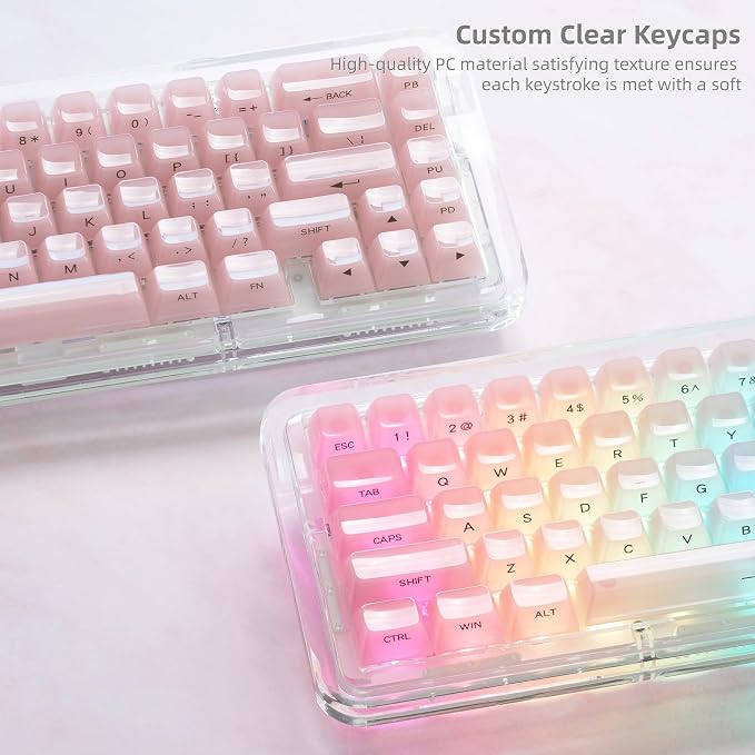 Womier Keycaps Jelly Pink, Ceramic Keycaps Style, Clear Shine Through Keyboard Key Cap Side Printed Custom 60 65 75 100 Percent for Cherry MX, Outemu, Gateron Mechanical Keyboards(MDA Profile)