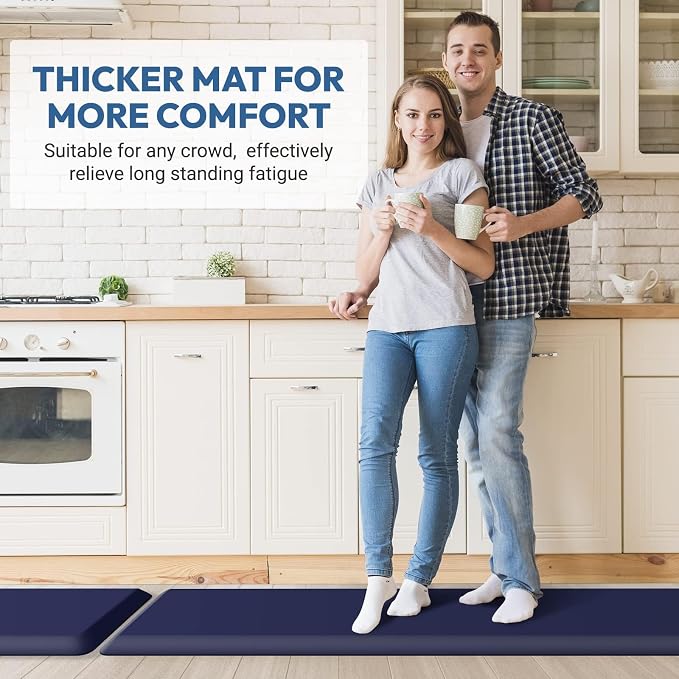 4/5 Inch Thick Kitchen Mat - Cushioned Anti Fatigue Mats for Kitchen Floor - Easy to Clean, Waterproof, Non-Slip Kitchen Rug for Sink, Office, Kitchen (17''x24'' Blue)