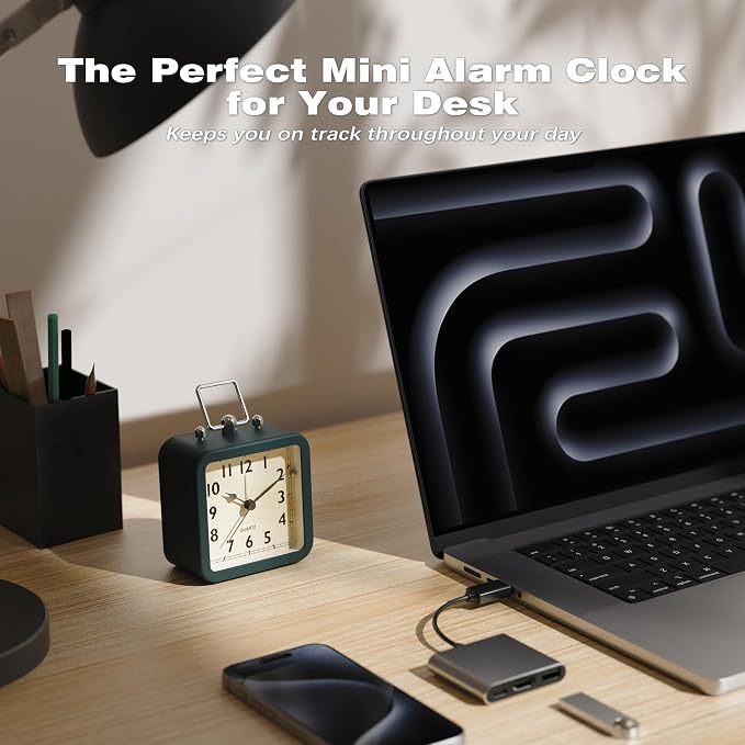 AYRELY® Small Metal Alarm Clock, Desk and Table Clock for Travel | Battery Operated Retro Silent Clock with Light for Bedroom, Bedside, Shelf and Living Room Decor (Blue)
