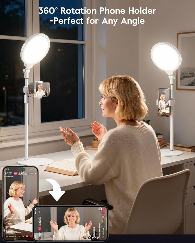 7" Desk Ring Light with Stand for Computer, 30 Lighting Modes for Video Conference, Zoom Lighting for Computer, Adjustable Desk Light for Video Recording, Calls, Podcast, Stream, 3000K-6500K, CRI 97.8