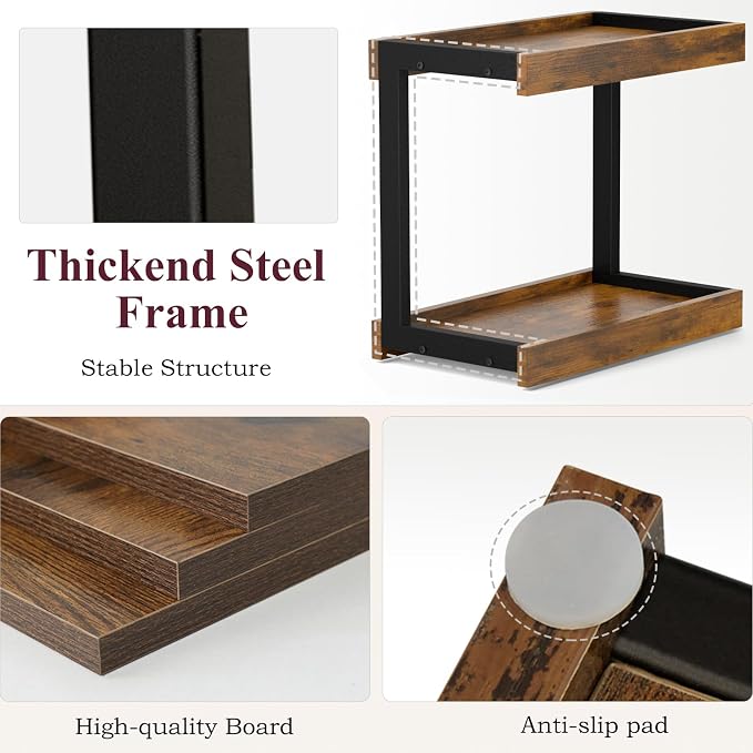 MARTY Counter Shelf Organizer, Large Spice Rack for Countertop, Brown | 2 Tier Serving Tray, 15.75"x8.9"x14.4" Large Display Stand, Coffee Bar/Station Organizer for Mugs Cups, for Kitchen Pantry