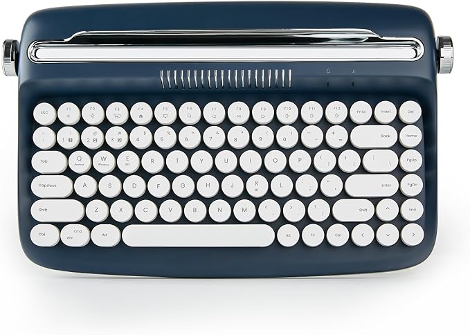 YUNZII ACTTO B303 Wireless Typewriter Keyboard, Bluetooth Connection, Cute Retro Aesthetic Design with Integrated Stand for Tablet, Phone, PC and Win/Mac/Android (B303, Midnight)